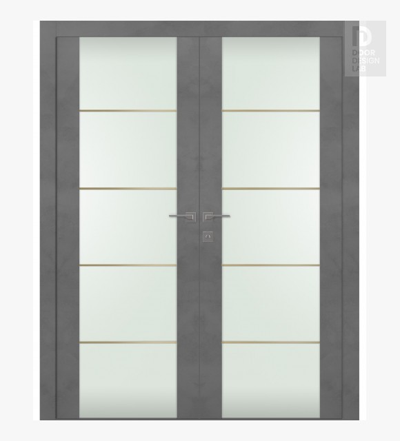 Avon 202 4H Gold Strips Vetro Dark Urban Modern Interior Double Swing Doors by Belldinni
