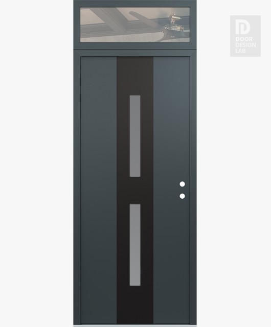 Modern Steel Front Door DIAMOND A6 36" X 96" ANTHRACITE/ANTHRACITE FROSTED GLASS PANEL BLACK LHI WITH TRANSOM CLEAR GLASS