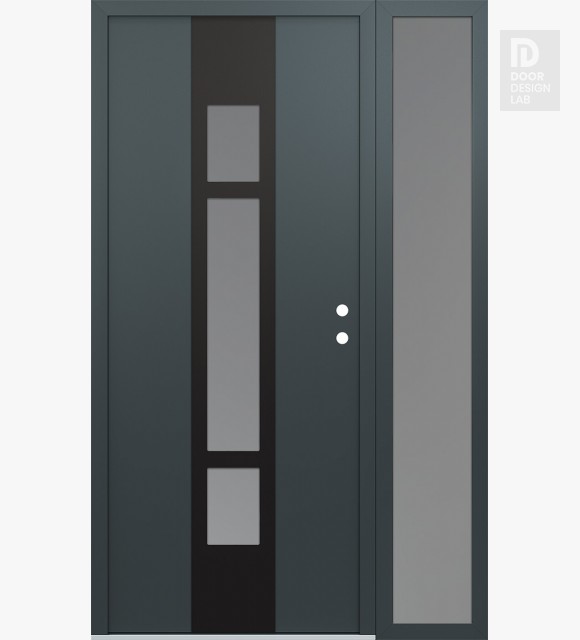 Modern Steel Front Door DIAMOND A9 48" X 80" ANTHRACITE/ANTHRACITE FROSTED GLASS PANEL BLACK LHI WITH SIDELITE FROSTED GLASS