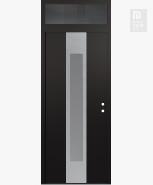 Modern Steel Front Door DIAMOND A1 36" X 96" BLACK/WHITE FROSTED GLASS PANEL STAINLESS STEEL LHI WITH TRANSOM MIRRORED GLASS