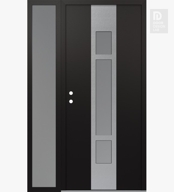 Modern Steel Front Door DIAMOND A9 52" X 80" BLACK/WHITE FROSTED GLASS PANEL STAINLESS STEEL RHI WITH SIDELITE FROSTED GLASS