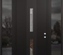 Modern Steel Front Door DIAMOND A6 60" X 96" BLACK/BLACK CLEAR GLASS PANEL BLACK LHI WITH 2 SIDELITES AND TRANSOM MIRRORED GLASS