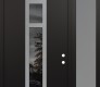 Modern Steel Front Door DIAMOND A9 50" X 96" BLACK/BLACK MIRRORED GLASS PANEL STAINLESS STEEL LHI WITH SIDELITE AND TRANSOM FROSTED GLASS
