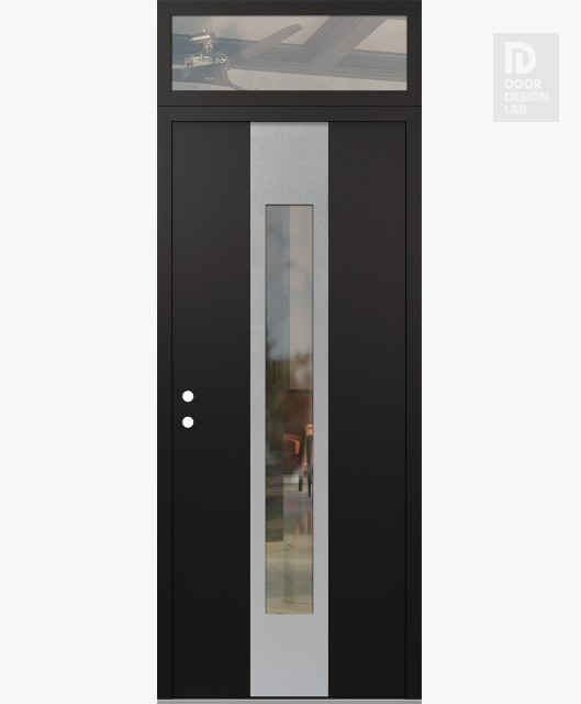 Modern Steel Front Door DIAMOND A1 36" X 96" BLACK/BLACK CLEAR GLASS PANEL STAINLESS STEEL RHI WITH TRANSOM CLEAR GLASS