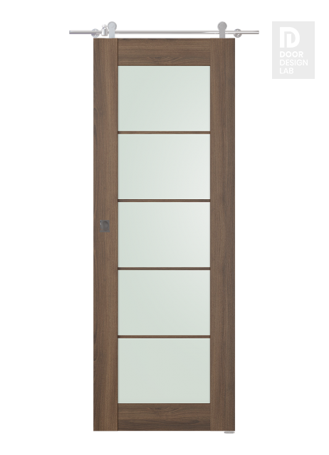 Avon 5 Lite Vetro Pecan Nutwood Modern Interior Barn Door by Belldinni