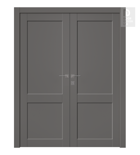 Shaker 2 Panel Gray Matte Modern Interior Double Swing Doors by Belldinni