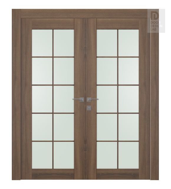 Avon 10 Lite Vetro Pecan Nutwood Modern Interior Double Swing Doors by Belldinni