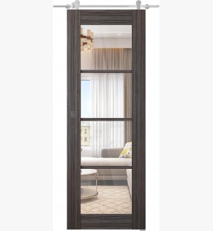 Palladio 4 Lite Clear Vetro Gray Oak Barn doors