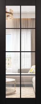 DOOR SLAB AVON 8 LITE CLEAR VETRO BLACK MATTE 18" X 80" X 1 3/4" TEMPERED CLEAR GLASS