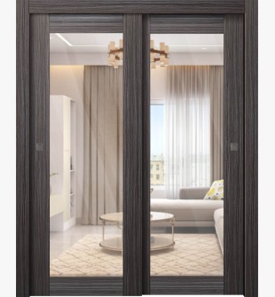 Palladio 207 Clear Vetro Gray Oak Bypass doors