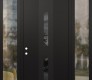Modern Steel Front Door DIAMOND A6 68" X 96" BLACK/BLACK MIRRORED GLASS PANEL BLACK RHI WITH 2 SIDELITES AND TRANSOM CLEAR GLASS