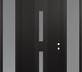 Modern Steel Front Door DIAMOND A6 68" X 96" BLACK/WHITE FROSTED GLASS PANEL BLACK LHI WITH 2 SIDELITES AND TRANSOM FROSTED GLASS
