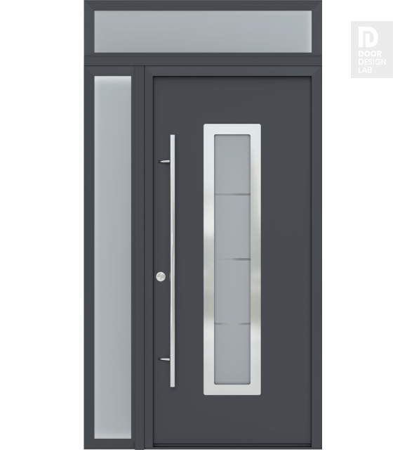 MODERN FRONT STEEL DOOR ARGOS ANTRACIT/WHITE 49 1/4" X 95 11/16" RHI + SIDELITE LEFT/TRANSOM