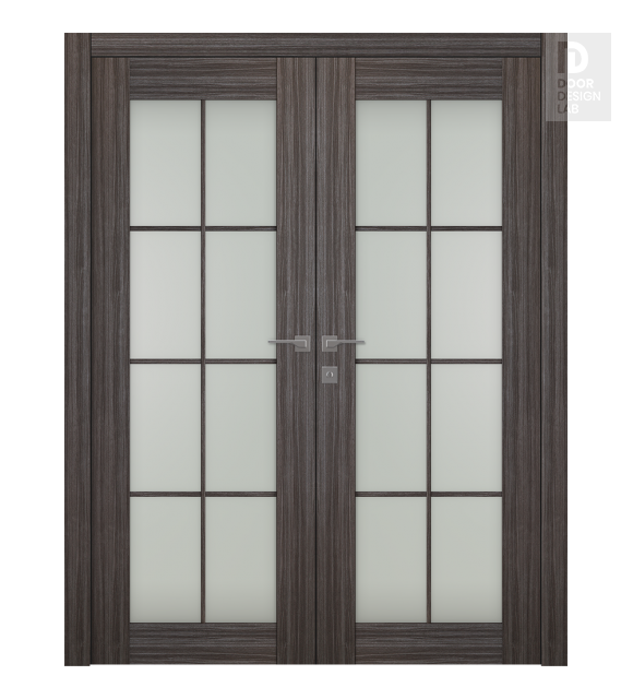 Palladio 8 Lite Vetro Gray Oak Modern Interior Double Swing Doors by Belldinni