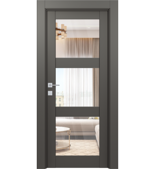 Avon 3 Lite Clear Vetro Gray Matte Single Doors