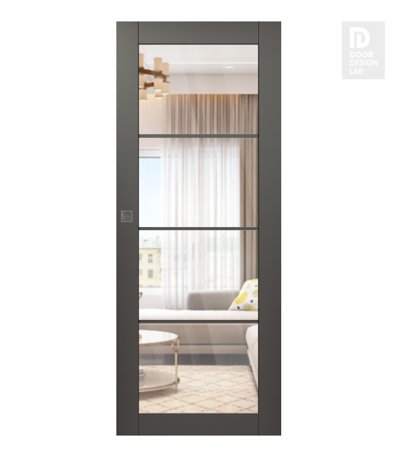 Avon 4 Lite Clear Vetro Gray Matte Modern Interior Hidden Barn Door by Belldinni