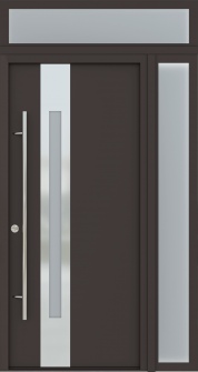 MODERN FRONT STEEL DOOR ZEPHYR BROWN/WHITE 49 1/4" X 95 11/16" RHI + SIDELITE RIGHT/TRANSOM