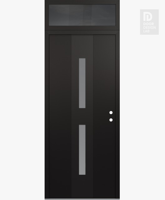 Modern Steel Front Door DIAMOND A6 36" X 96" BLACK/WHITE FROSTED GLASS PANEL BLACK LHI WITH TRANSOM MIRRORED GLASS
