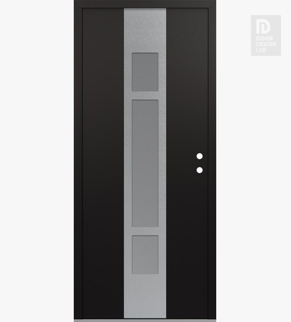 Modern Steel Front Door DIAMOND A9 36" X 80" BLACK/WHITE FROSTED GLASS PANEL STAINLESS STEEL LHI