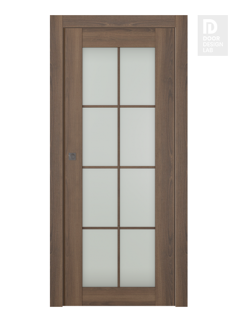 Avon 8 Lite Vetro Pecan Nutwood Modern Interior Pocket Door by Belldinni