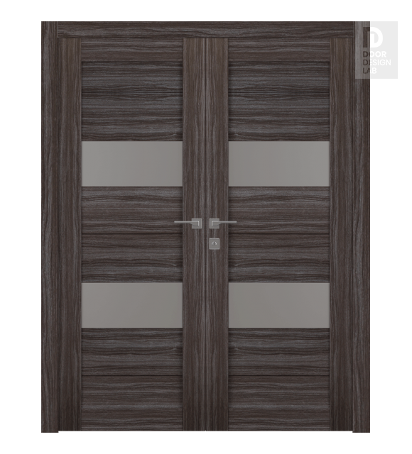 Berta Vetro Gray Oak Modern Interior Double Swing Doors by Belldinni