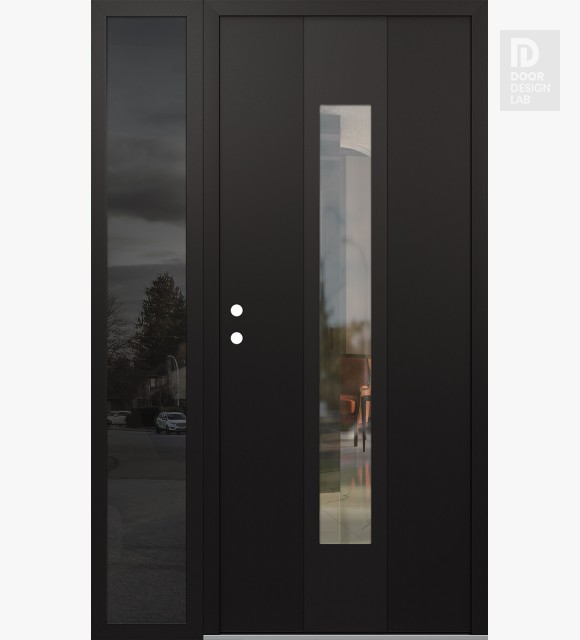 Modern Steel Front Door DIAMOND A1 52" X 80" BLACK/BLACK CLEAR GLASS PANEL BLACK RHI WITH SIDELITE MIRRORED GLASS