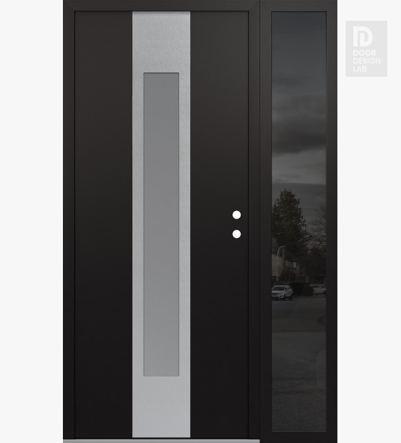 Modern Steel Front Door DIAMOND A1 50" X 80" BLACK/WHITE FROSTED GLASS PANEL STAINLESS STEEL LHI WITH SIDELITE MIRRORED GLASS