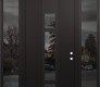 Modern Steel Front Door DIAMOND A9 68" X 96" BLACK/BLACK MIRRORED GLASS PANEL BLACK LHI WITH 2 SIDELITES AND TRANSOM MIRRORED GLASS