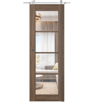 Avon 4 Lite Clear Vetro Pecan Nutwood Barn doors