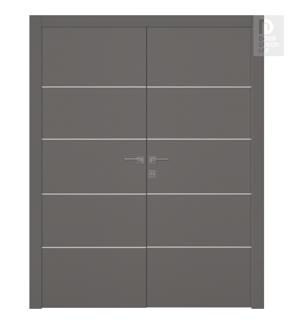 Optima 4H Gray Matte Modern Interior Double Swing Doors by Belldinni