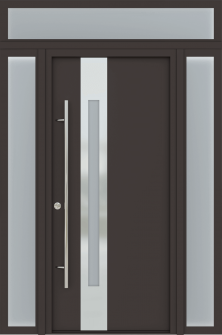 MODERN FRONT STEEL DOOR ZEPHYR BROWN/WHITE 61 1/16" X 95 11/16" RHI + SIDELITE LEFT/RIGHT + TRANSOM