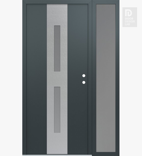 Modern Steel Front Door DIAMOND A6 50" X 80" ANTHRACITE/ANTHRACITE FROSTED GLASS PANEL STAINLESS STEEL LHI WITH SIDELITE FROSTED GLASS