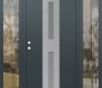 Modern Steel Front Door DIAMOND A6 64" X 80" ANTHRACITE/ANTHRACITE FROSTED GLASS PANEL STAINLESS STEEL RHI WITH 2 SIDELITES CLEAR GLASS