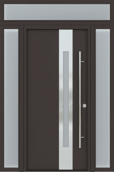 MODERN FRONT STEEL DOOR ZEPHYR BROWN/WHITE 61 1/16" X 95 11/16" LHI + SIDELITE LEFT/RIGHT + TRANSOM