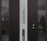 Modern Steel Front Door DIAMOND A6 68" X 96" BLACK/BLACK CLEAR GLASS PANEL STAINLESS STEEL LHI WITH 2 SIDELITES AND TRANSOM MIRRORED GLASS