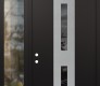Modern Steel Front Door DIAMOND A6 48" X 96" BLACK/BLACK MIRRORED GLASS PANEL STAINLESS STEEL RHI WITH SIDELITE AND TRANSOM CLEAR GLASS