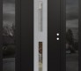 Modern Steel Front Door DIAMOND A6 64" X 80" BLACK/BLACK CLEAR GLASS PANEL STAINLESS STEEL LHI WITH 2 SIDELITES MIRRORED GLASS