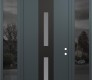 Modern Steel Front Door DIAMOND A6 64" X 96" ANTHRACITE/ANTHRACITE FROSTED GLASS PANEL BLACK LHI WITH 2 SIDELITES AND TRANSOM MIRRORED GLASS