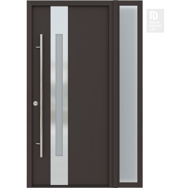 MODERN FRONT STEEL DOOR ZEPHYR BROWN/WHITE 49 1/4" X 81 11/16" RHI + SIDELITE RIGHT