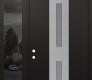 Modern Steel Front Door DIAMOND A6 50" X 96" BLACK/WHITE FROSTED GLASS PANEL STAINLESS STEEL RHI WITH SIDELITE AND TRANSOM MIRRORED GLASS