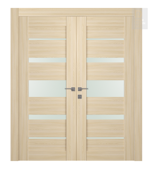 Avon 07-03 Vetro Loire Ash Modern Interior Double Swing Doors by Belldinni