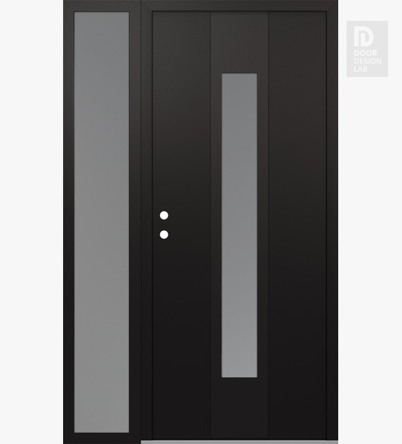 Modern Steel Front Door DIAMOND A1 50" X 80" BLACK/WHITE FROSTED GLASS PANEL BLACK RHI WITH SIDELITE FROSTED GLASS