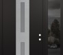 Modern Steel Front Door DIAMOND A6 52" X 96" BLACK/WHITE FROSTED GLASS PANEL STAINLESS STEEL LHI WITH SIDELITE AND TRANSOM MIRRORED GLASS