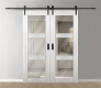 DOUBLE BARN DOOR AVON 3 LITE VETRO RIBEIRA ASH 64" X 80" X 1 3/4" BLACK HARDWARE