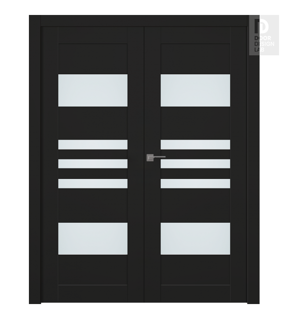 Leti Vetro Black Matte Modern Interior Double Swing Doors by Belldinni