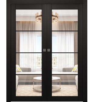 Avon 4 Lite Clear Vetro Black Matte Double pocket doors