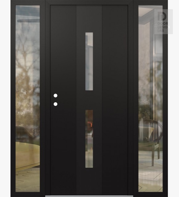 Modern Steel Front Door DIAMOND A6 68" X 80" BLACK/BLACK CLEAR GLASS PANEL BLACK RHI WITH 2 SIDELITES CLEAR GLASS