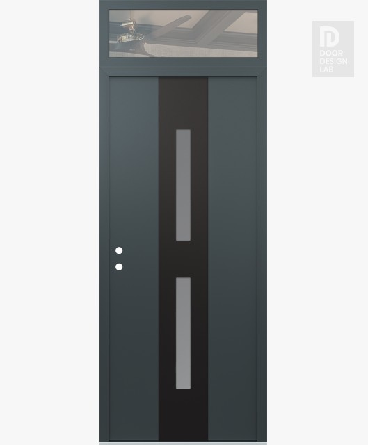 Modern Steel Front Door DIAMOND A6 36" X 96" ANTHRACITE/ANTHRACITE FROSTED GLASS PANEL BLACK RHI WITH TRANSOM CLEAR GLASS