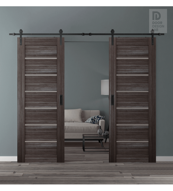 DOUBLE BARN DOOR ALBA GRAY OAK 48" X 96" X 1 9/16" BLACK HARDWARE