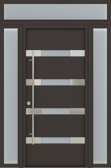 MODERN FRONT STEEL DOOR AURA BROWN/WHITE 61 1/16" X 95 11/16" RHI + SIDELITE LEFT/RIGHT + TRANSOM